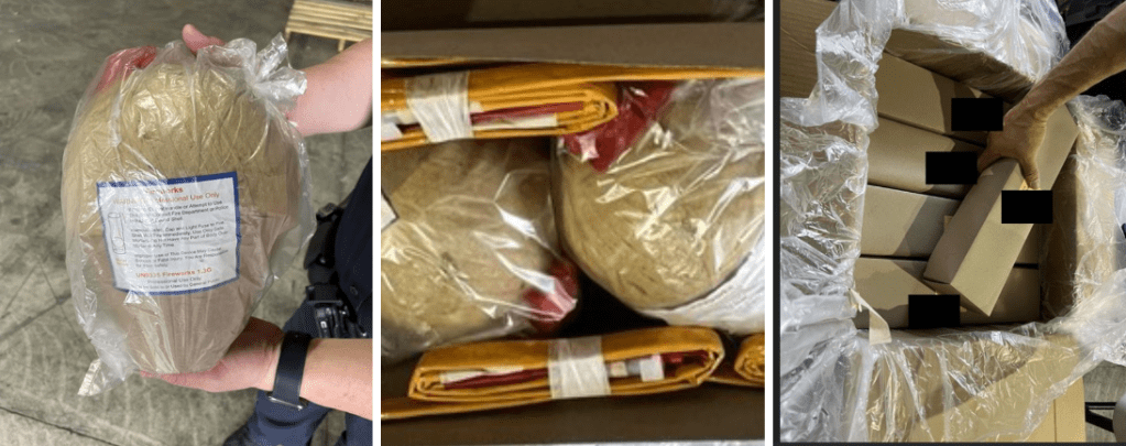 Provided photo of professional fireworks seized in January 2024 by the state firearms task force.